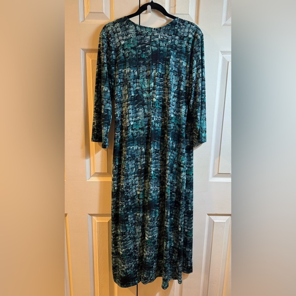 Chaps Teal Patterned Long Sleeve Dress - Picture 6 of 6